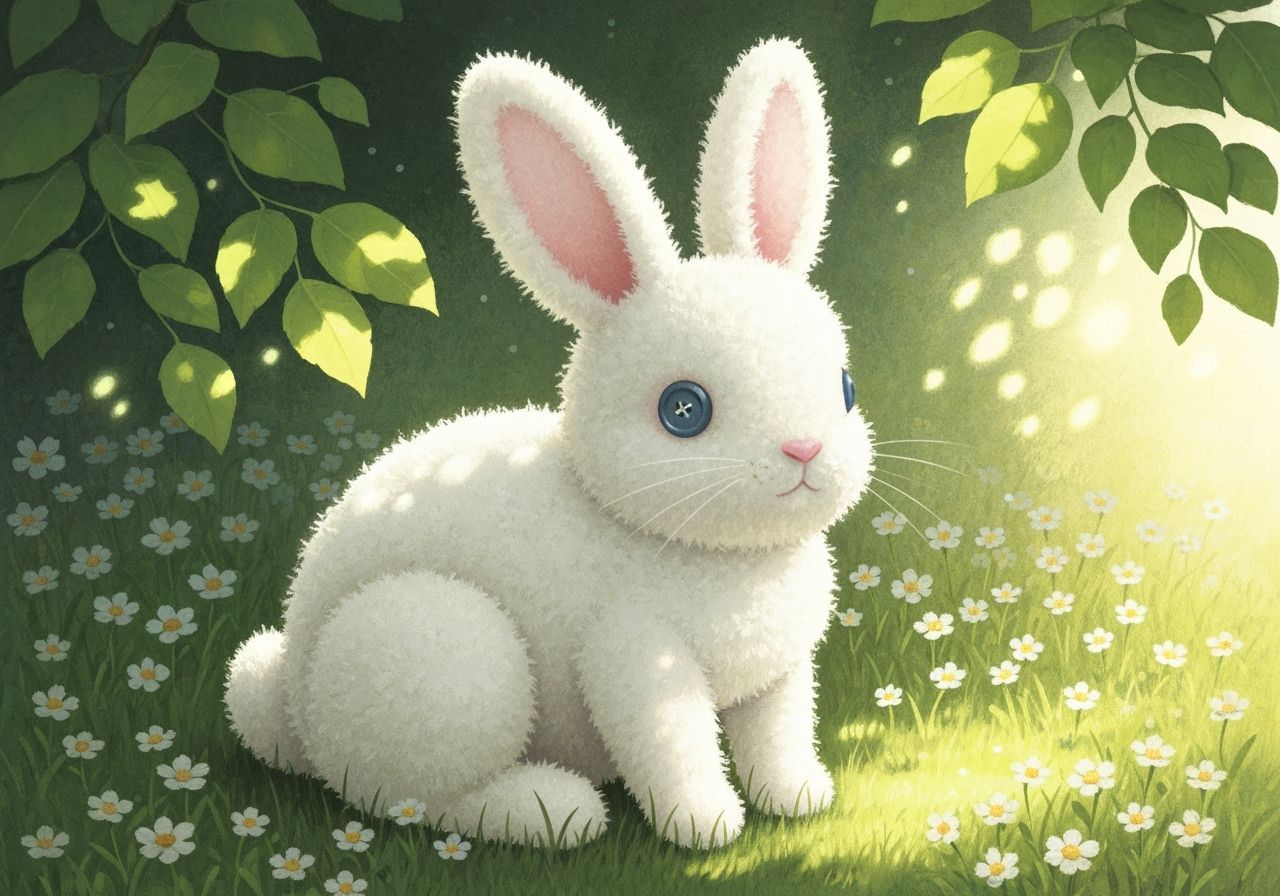 Fluffy Pom Pom Rabbit in Wildflower Patch