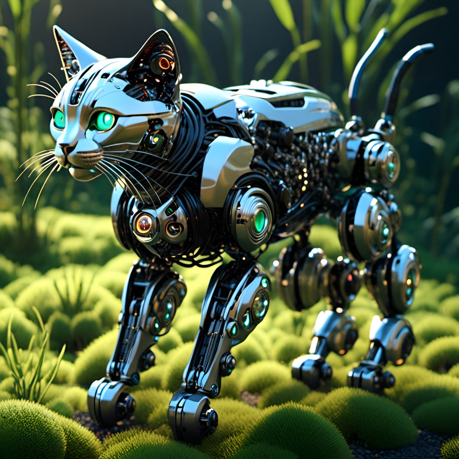 Futuristic Cybernetic Cat Robot with LEDs
