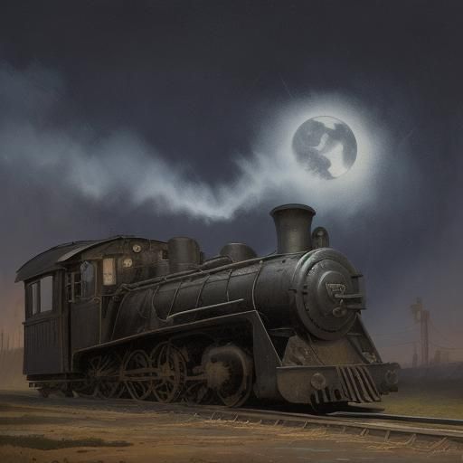 Surreal Train Wheel in Mud, Primitivist Painting