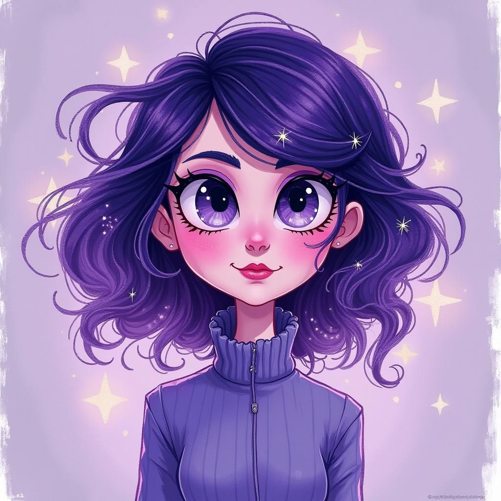 Envy Portrait in Purple Aesthetic, Digital Art