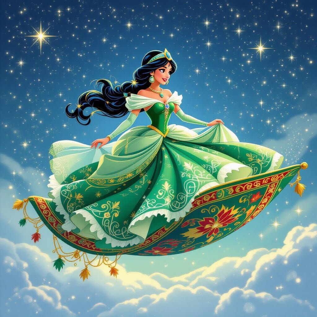 Princess Jasmine Rides Festive Magic Carpet in Christmas Gow...