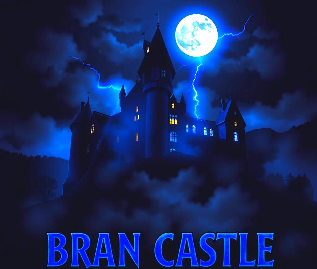 Bran Castle at Night: A Haunting Portrait in Comic Book Styl...