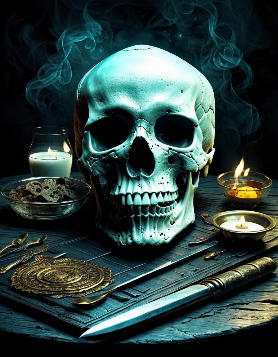 Horror Fantasy Skull Over Table