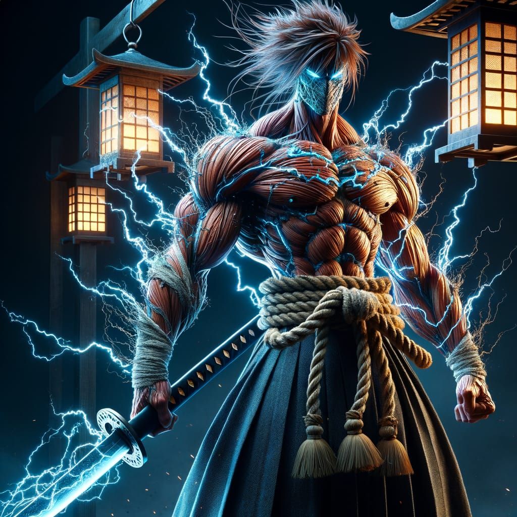 Muscular Storm Warrior with Plasma Odachi Sword