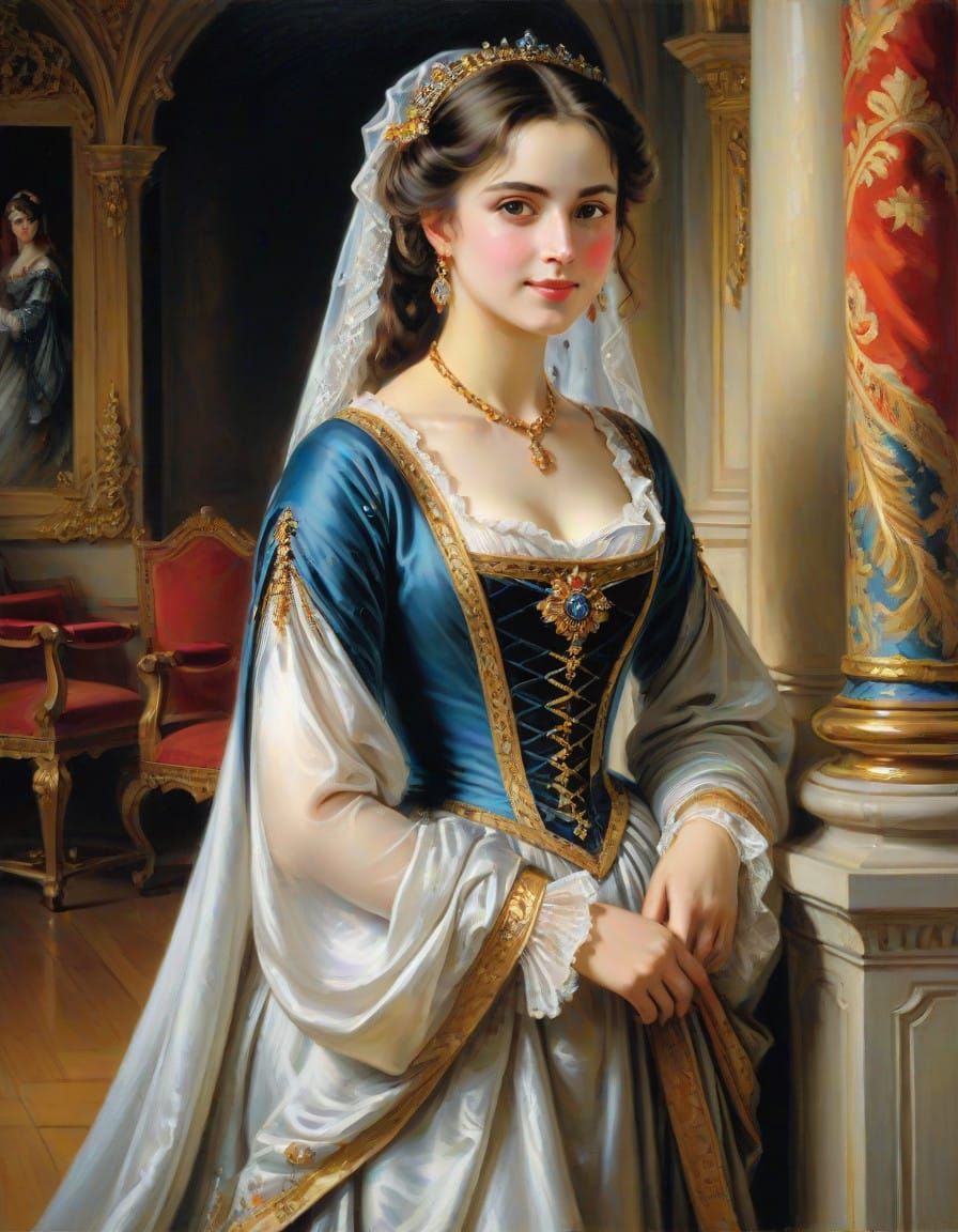 Elegant Noblewoman in a Majestic Palace Setting