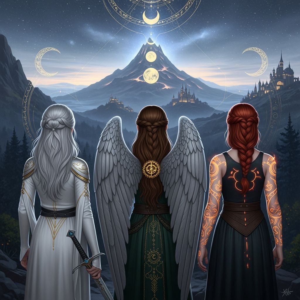 Mystical Landscape with Three Heroines in Photorealistic Sty...