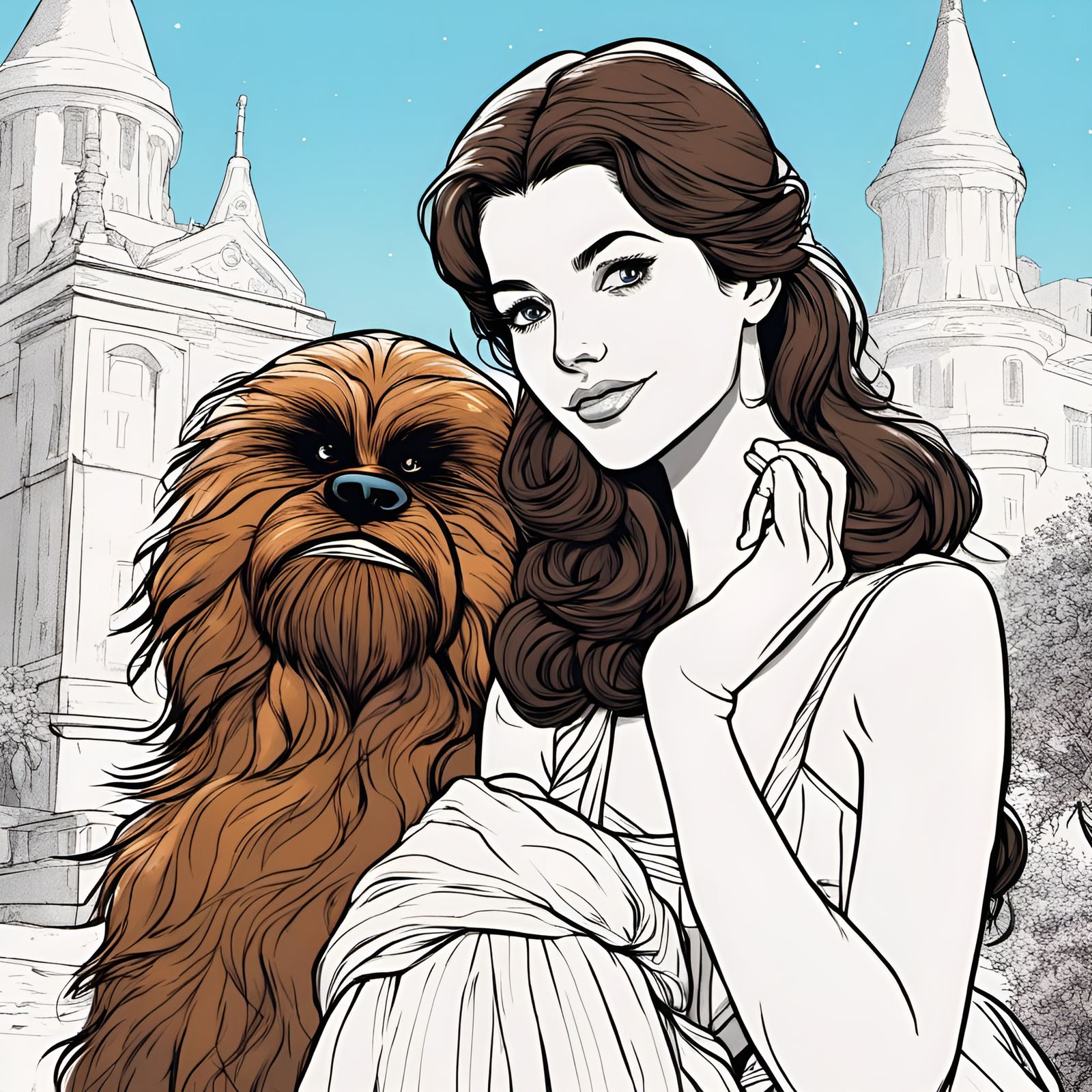 Princess Belle and Chewbacca Portrait