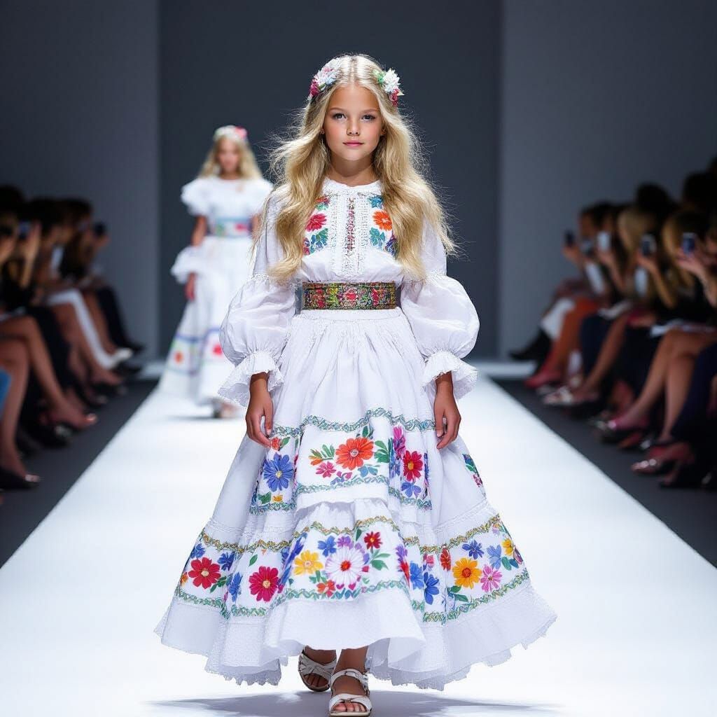 Wearing a pollera, traditional dress of Panama