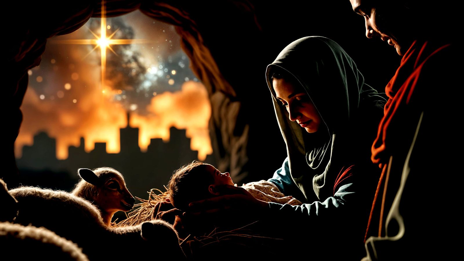 Joseph and Mary in a Dimly Lit Cave, Inspired by Chiaroscuro