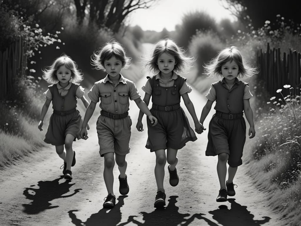 Children at Play in a Serene Countryside Setting