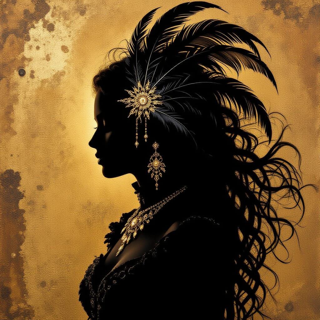 Golden Silhouette Portrait in Chiaroscuro Style