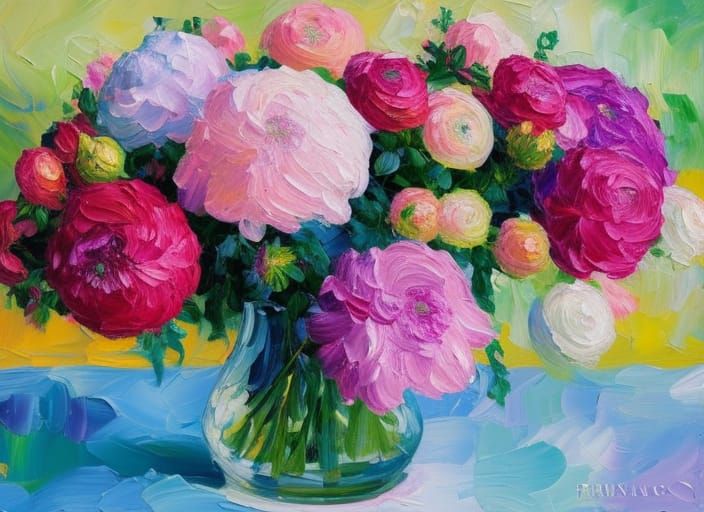 Pale Pink Flowers in Neo-Impressionist Style