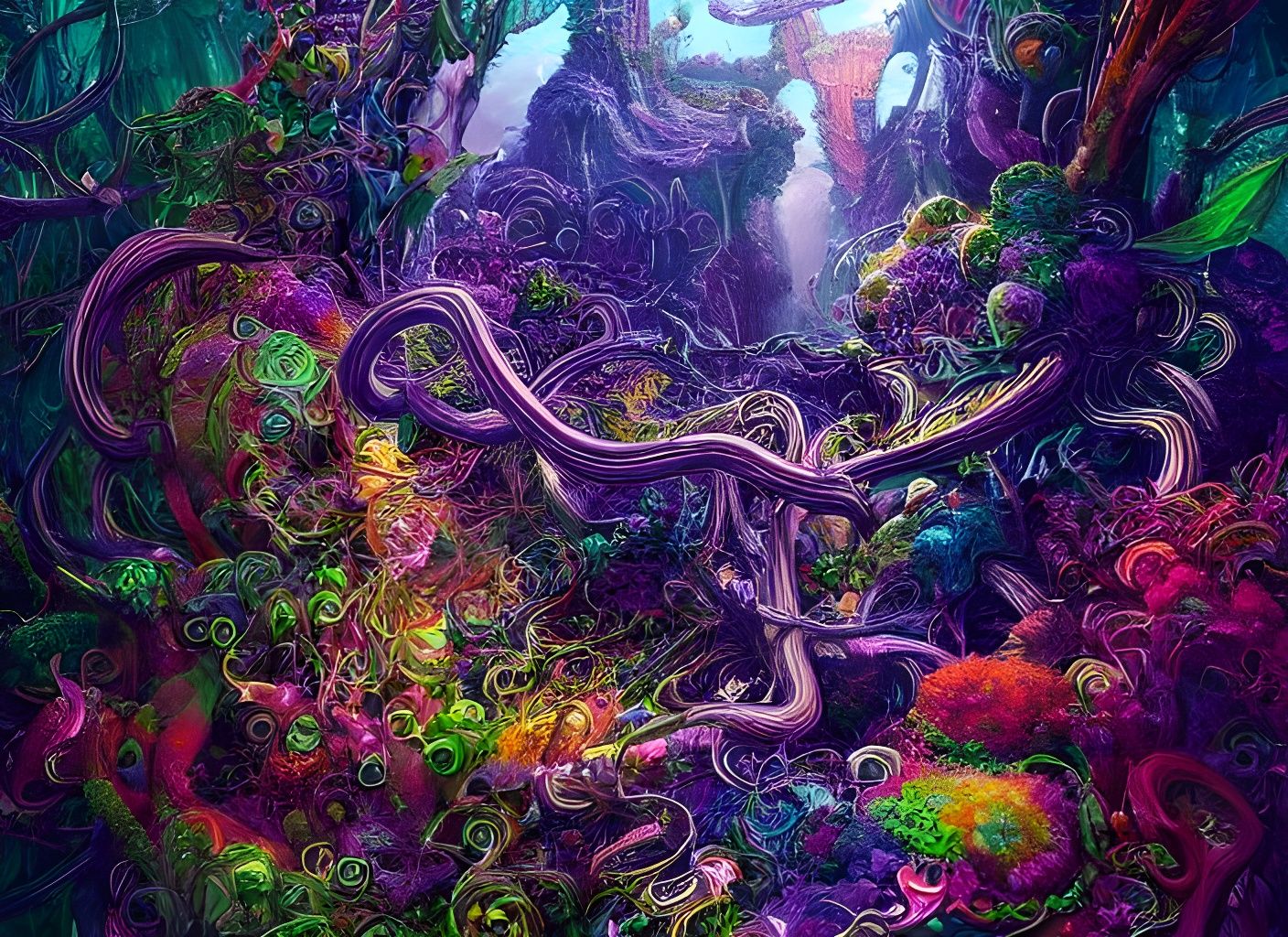Psychedelic Mycelium Wonderland in Hyperreal Digital Art
