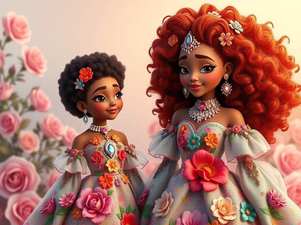 Mother and Daughter Floral Duo in Whimsical Garden