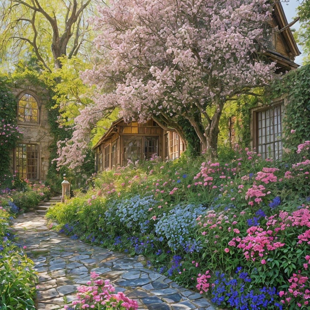 Charming Cottagecore Scene as Overdetailed Oil Painting