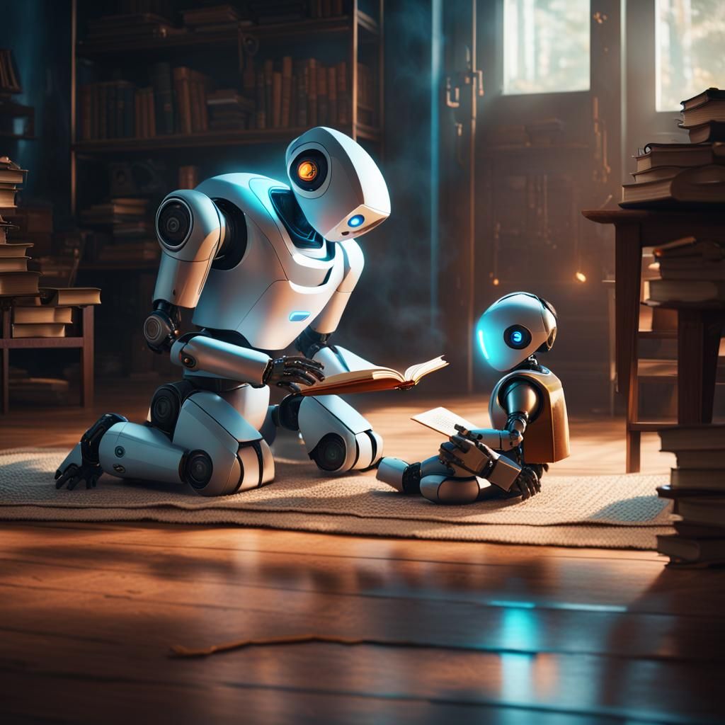 Robots Reading: Emotional Sci-Fi Concept Art