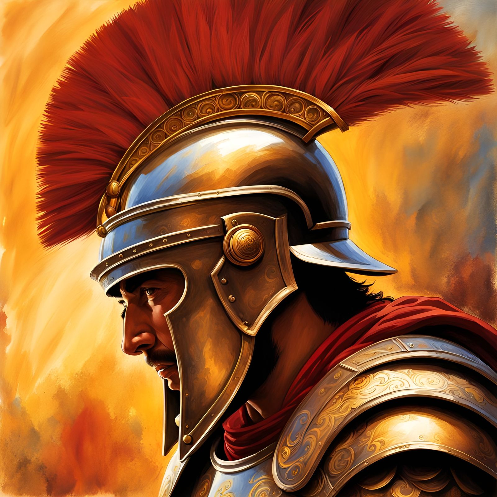 Roman Gladiator in Golden Light, Watercolor Style