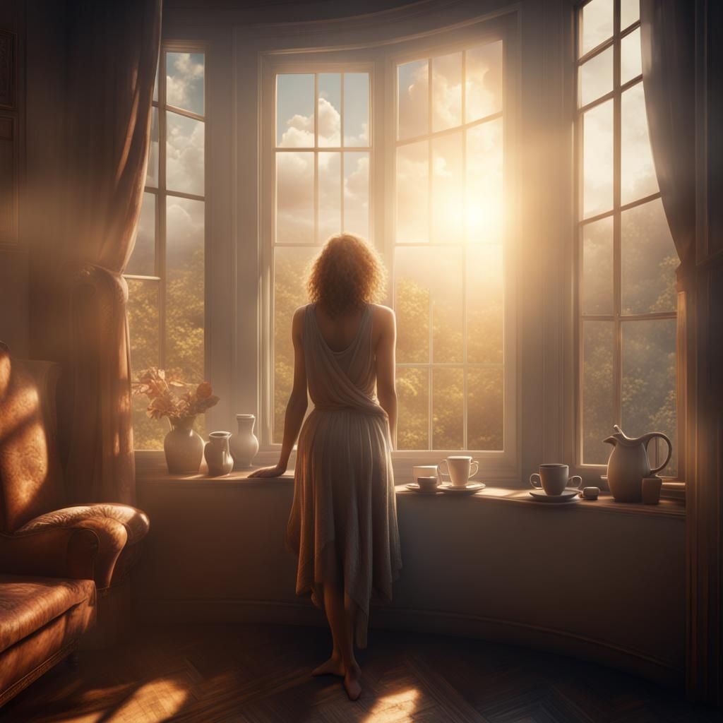 Cinematic Morning: Woman, Coffee, and Sunlight
