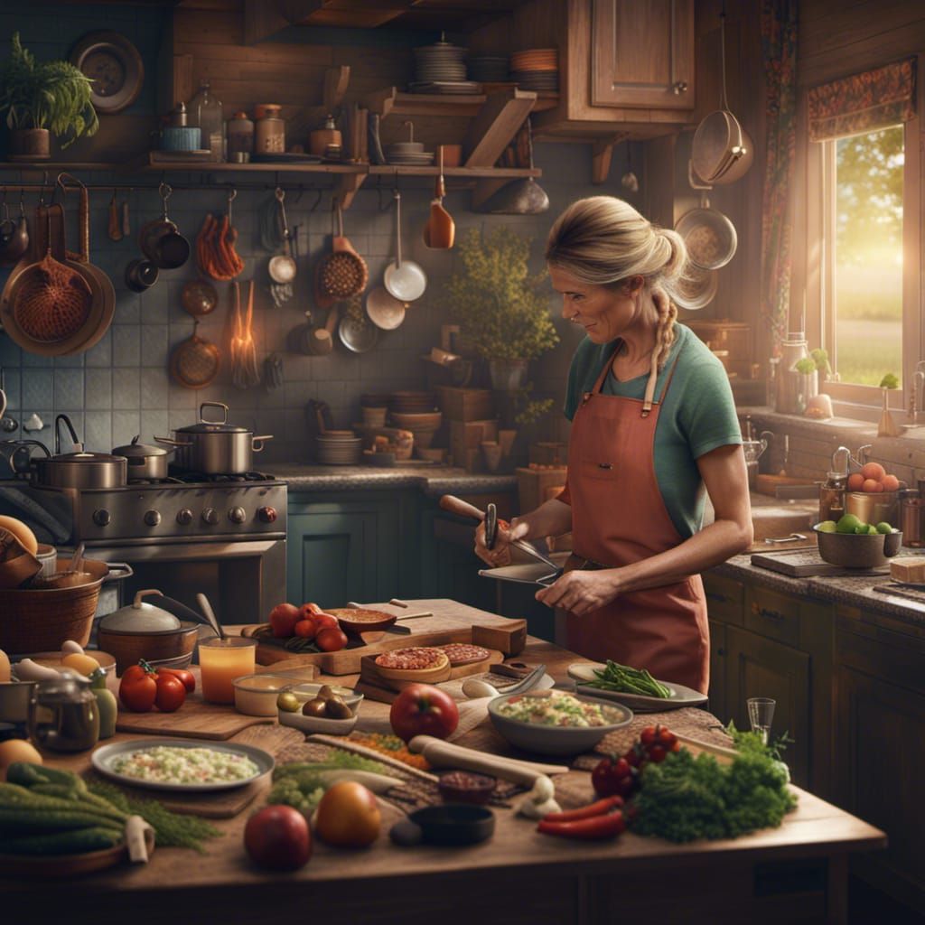 Epic Cinematic Digital Painting of Mother's Cooking