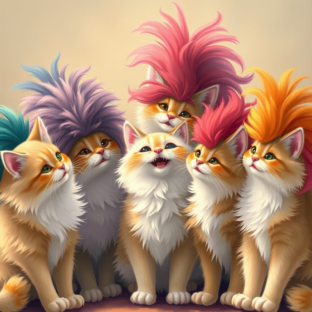 Cats in Colorful Wigs Exclaim Beauty in Whimsical Illustrati...
