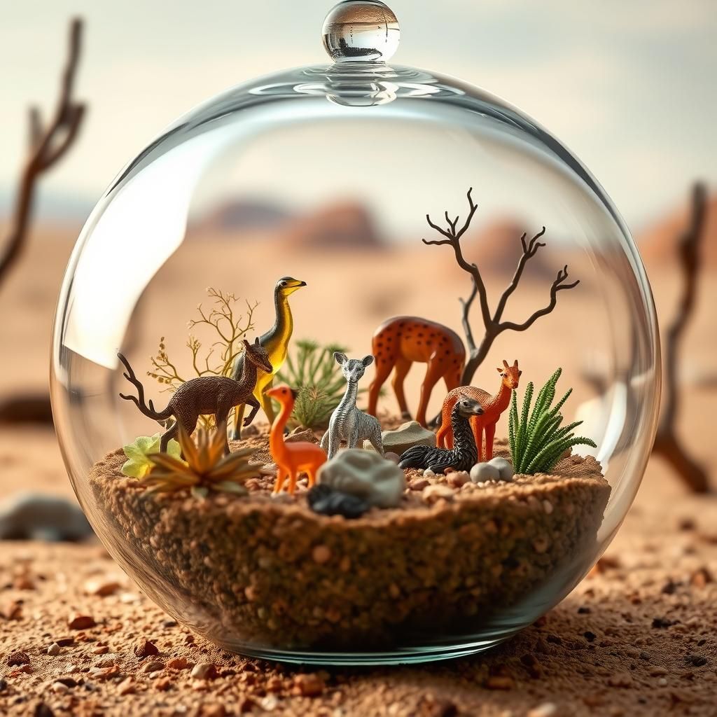 Glass Terrarium with Desert Animal Figurines