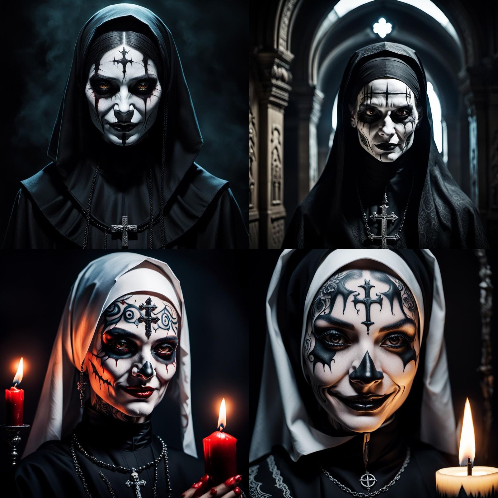 Unholy Nun with Tattoos and Black Lipstick