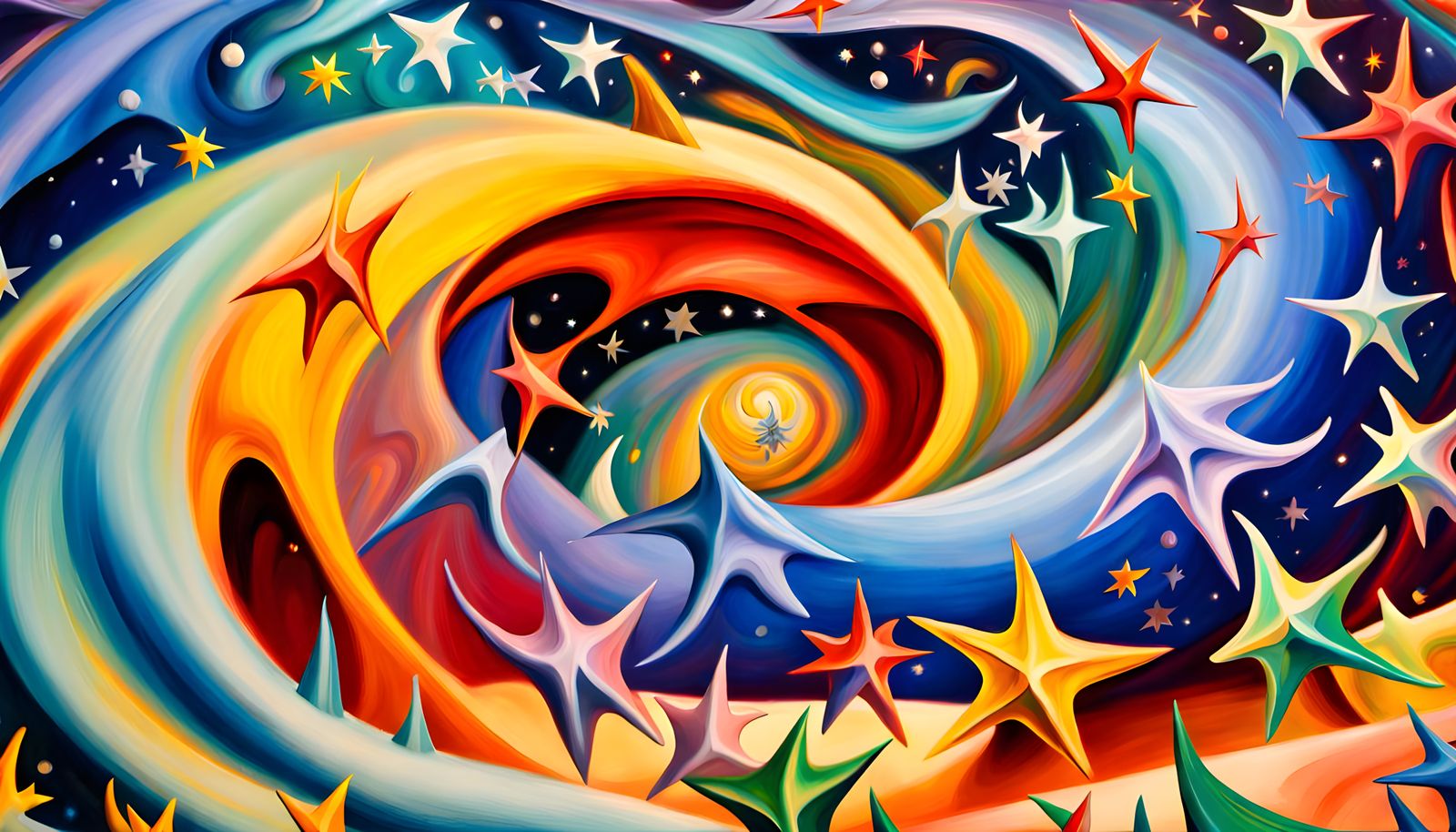 Abstract Star Cluster Formation in Oil Paint