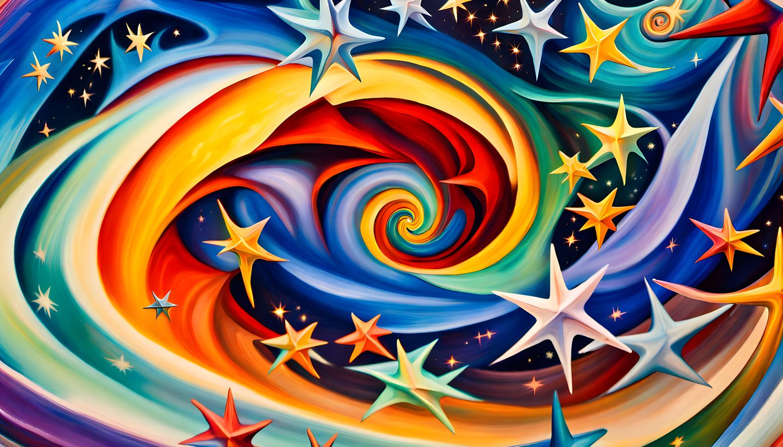 Iridescent Stars in Swirling Vortex: Abstract Expressionism
