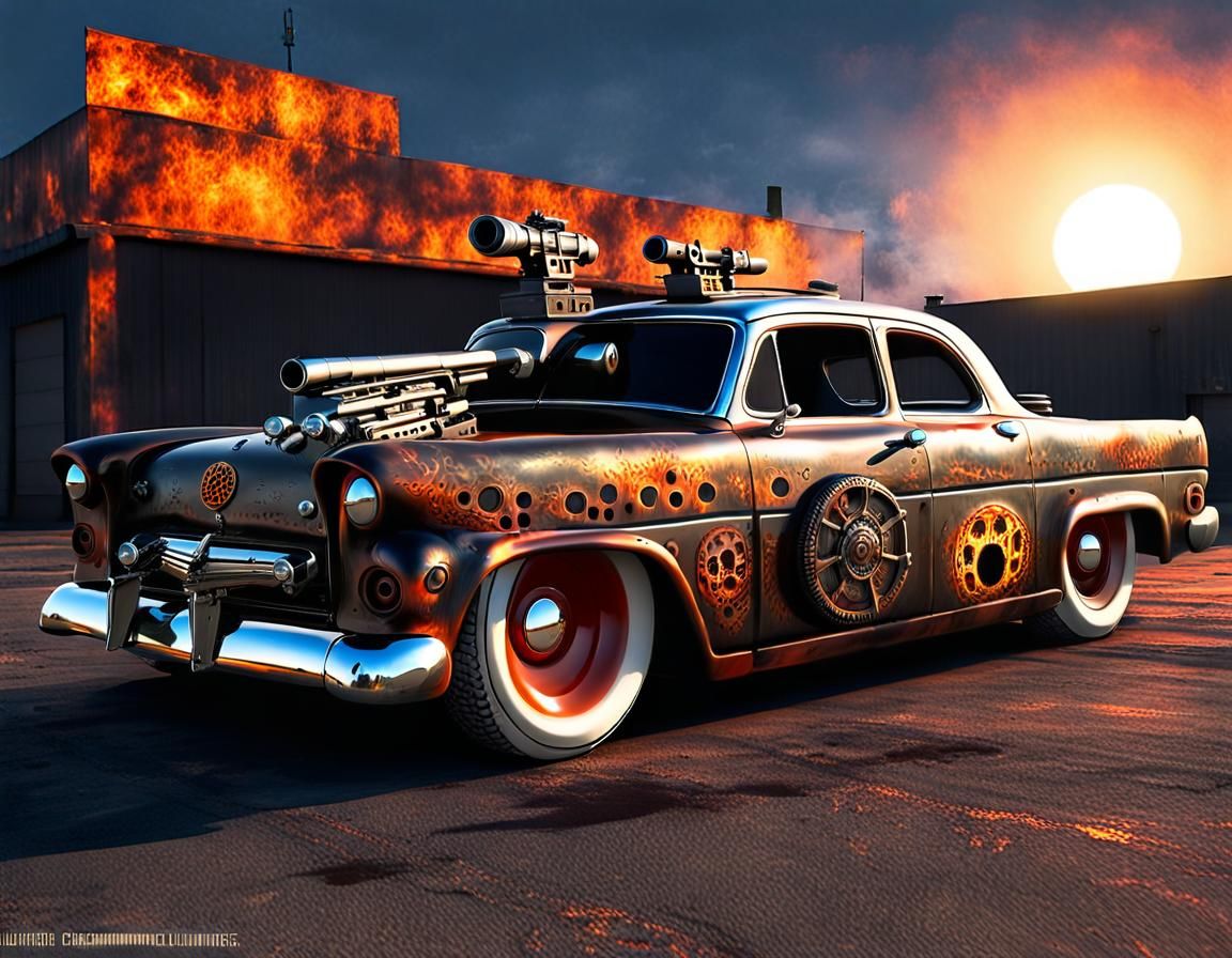 Skull Rat Rod Car in Dieselpunk Concept Art