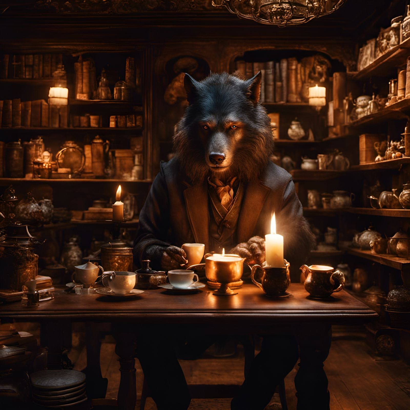 Cozy Werewolf Tea Time in Digital Painting