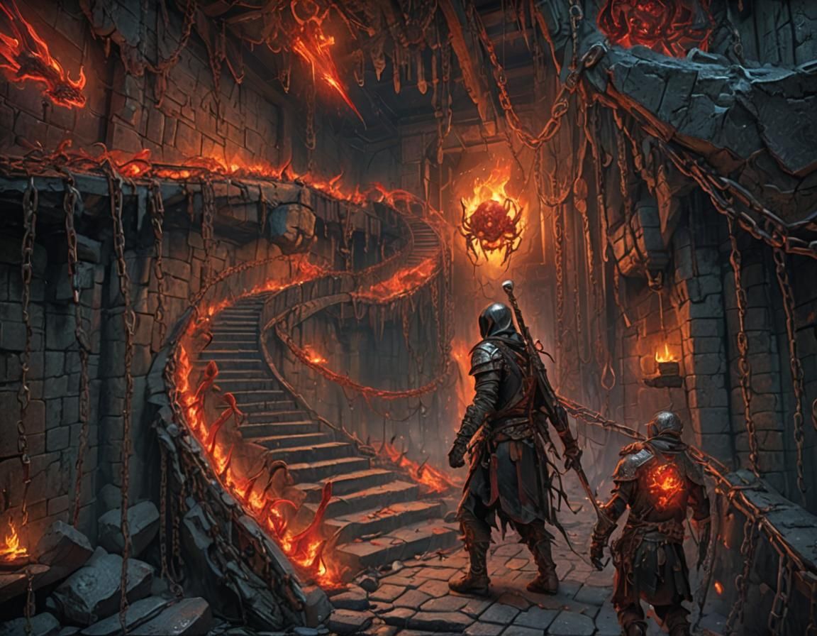 Dark Dungeon: Warrior and Thief in a Horror Scene