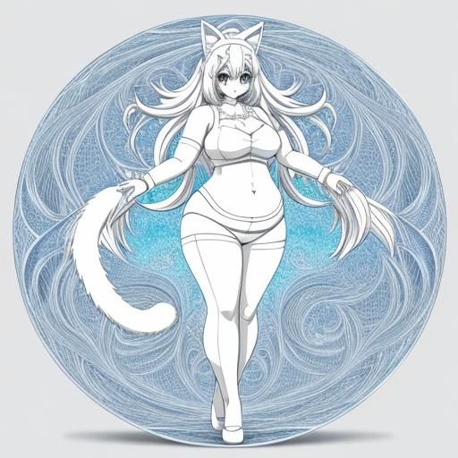 Anime Cat Girl Coloring Page with Abstract Details