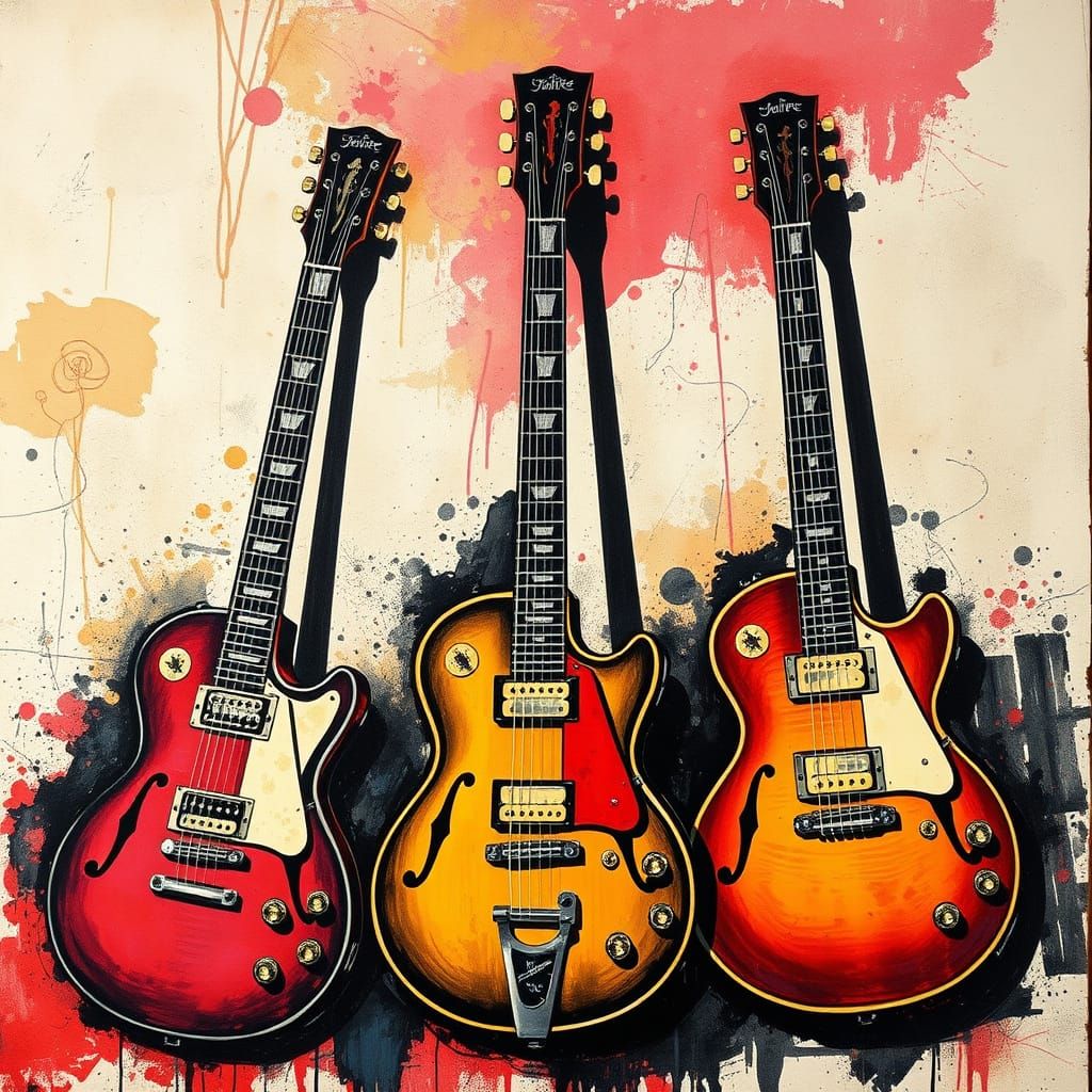 Retro Guitars as Detailed Ink Painting