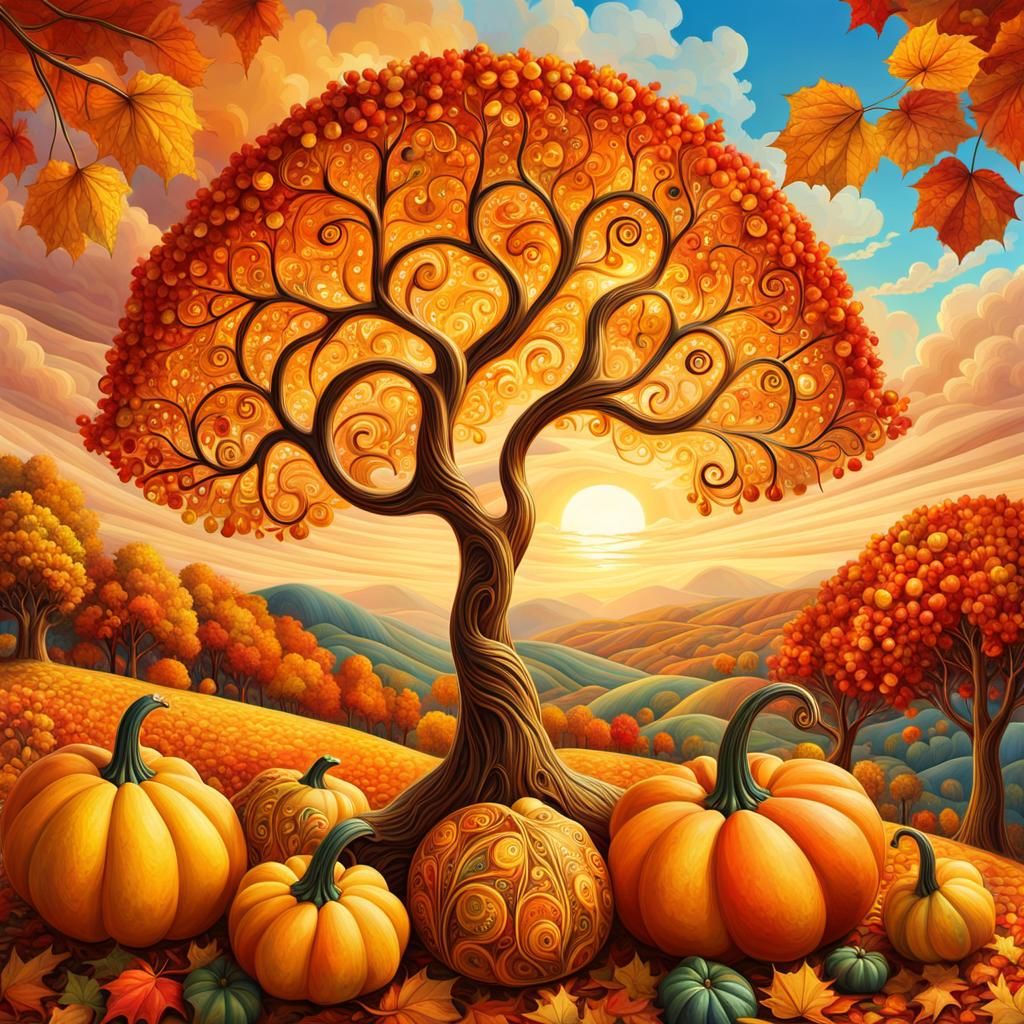 Vibrant Autumn Surrealism with Fractal Details
