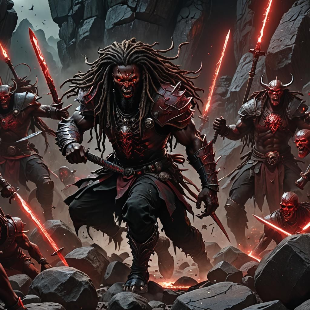 Gothic Demon and African Warriors in Afrofuturism Style