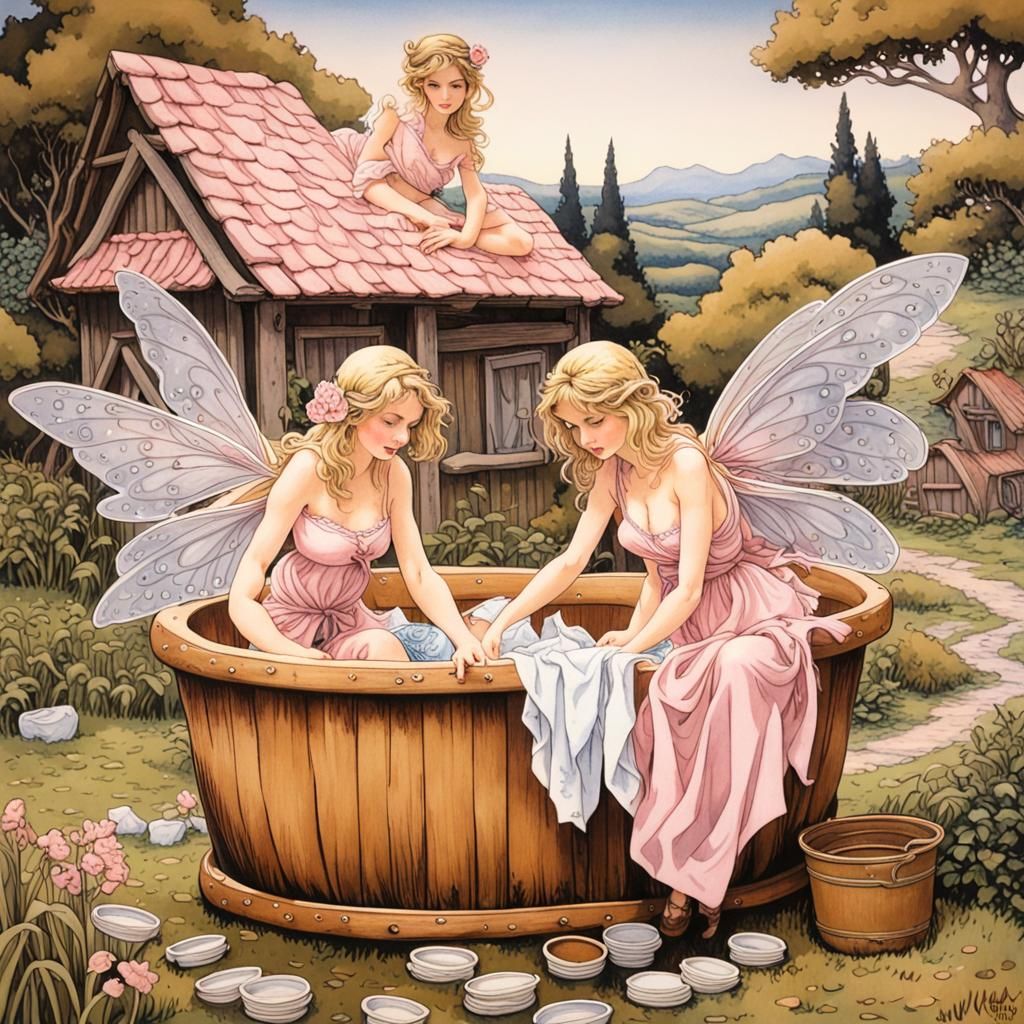 Blonde Fairies Doing Laundry, Milo Manara Style