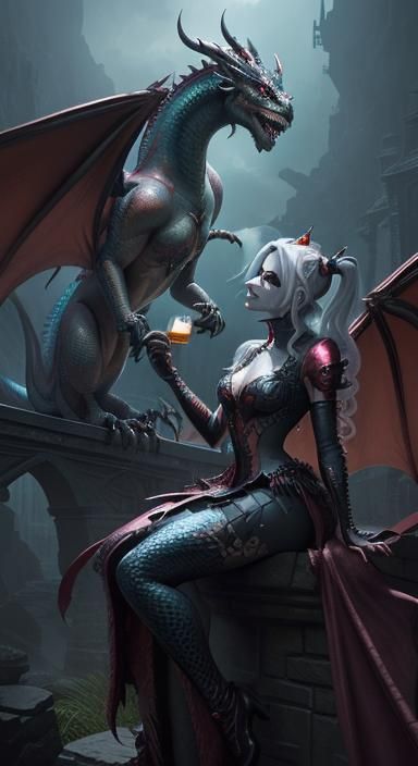 Dragon Queen Harley Quinn Hybrid in 3D Anime Art