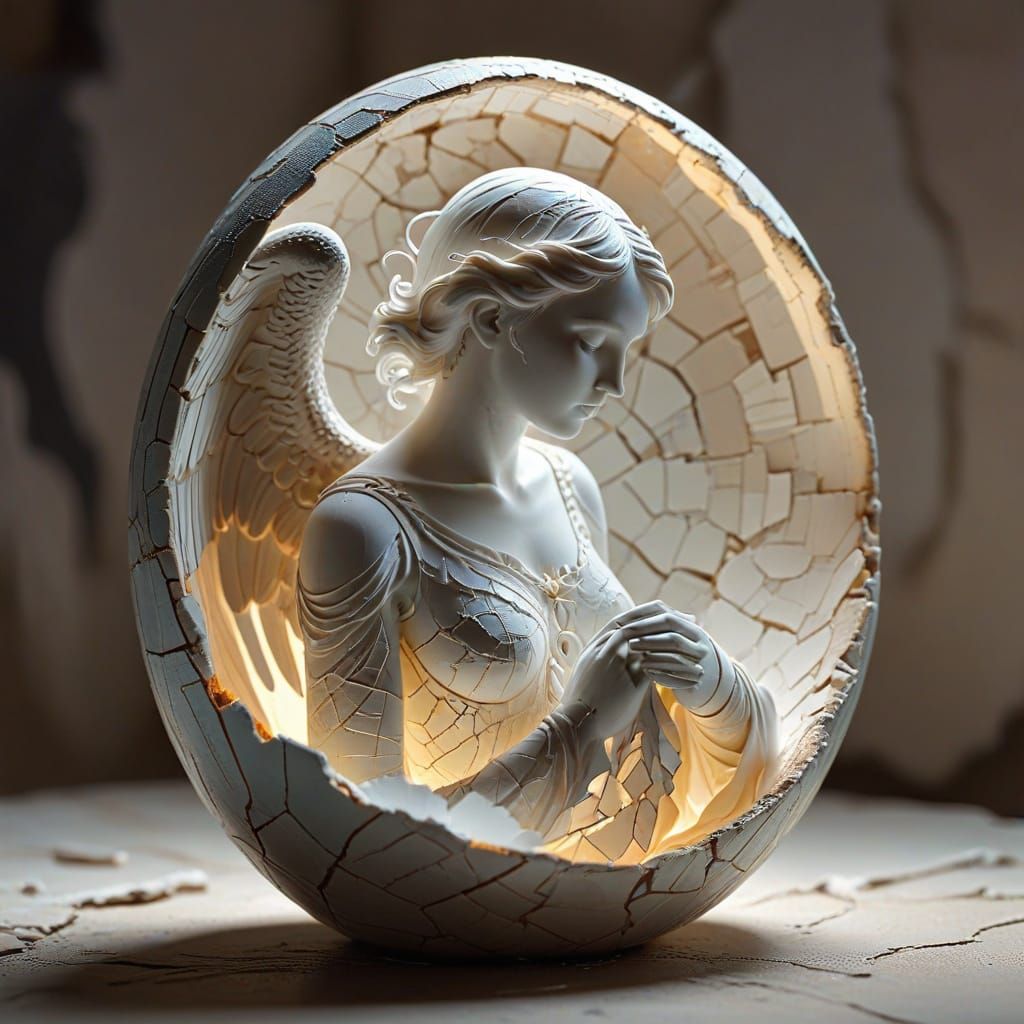 Angel Sculpture Silhouette in Porcelain Eggshell