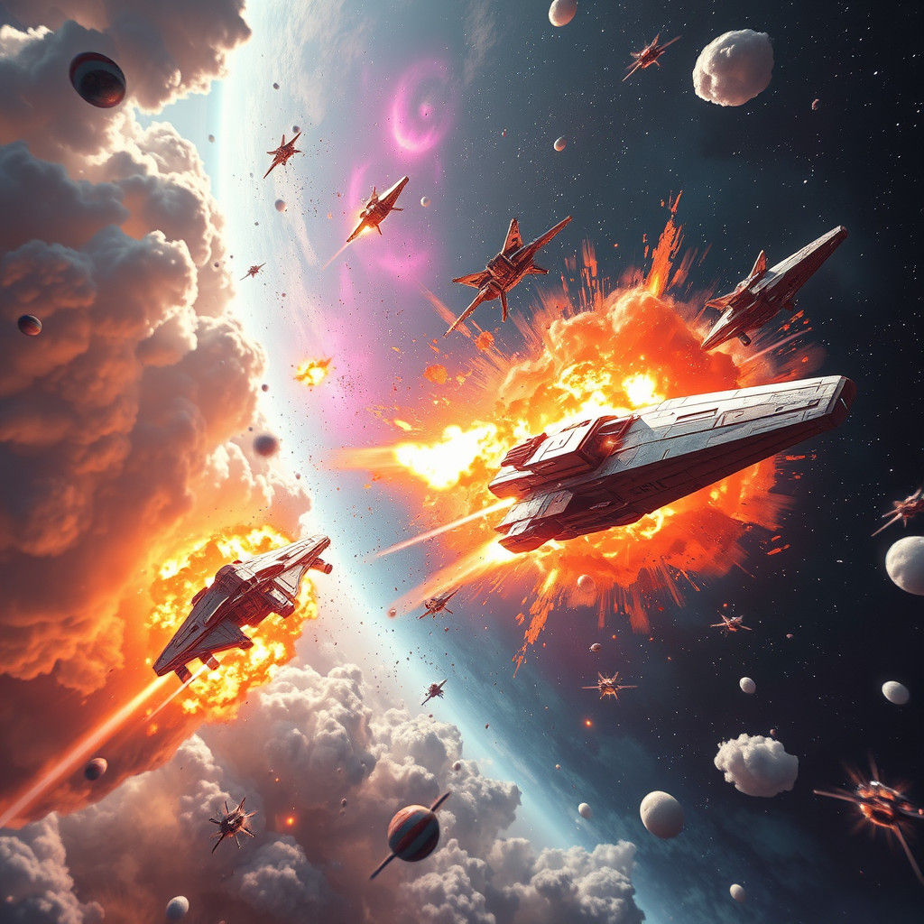 Spectacular Space Battle in High-Fantasy Style