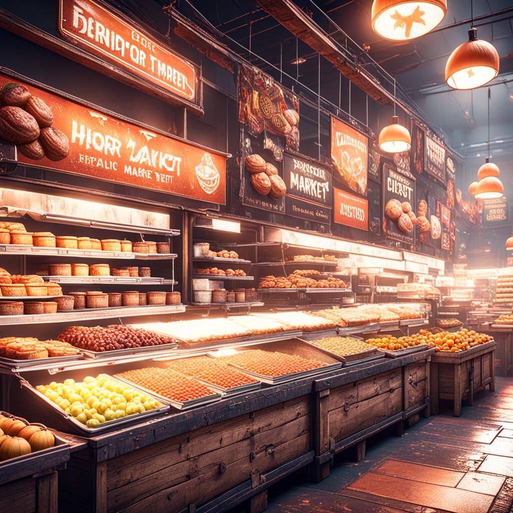 Horror Food Market in Cinematic 3D Style