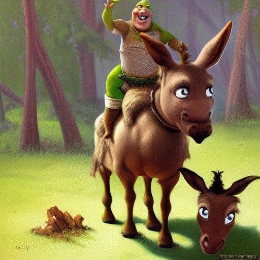 Shrek and Donkey in Oil Painting Style
