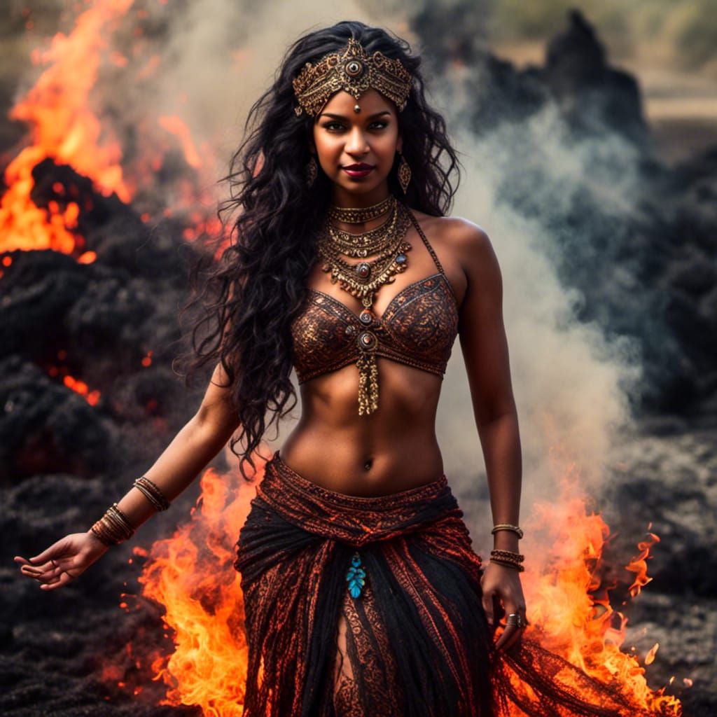 Indian Fire Sorceress Portrait with Flames