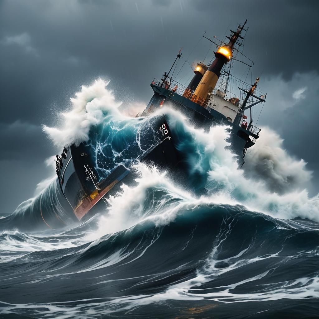 Dramatic Stormy Seascape with Turbulent Waves