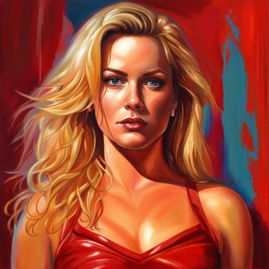 Woman in Red Dress: Hyperrealistic Splash Art