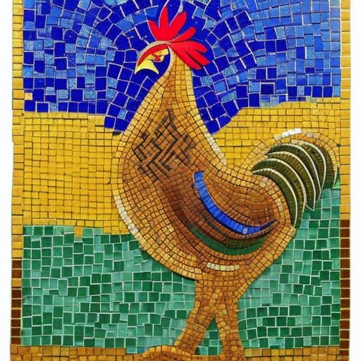 Byzantine Mosaic Art Rooster with Vibrant Colors