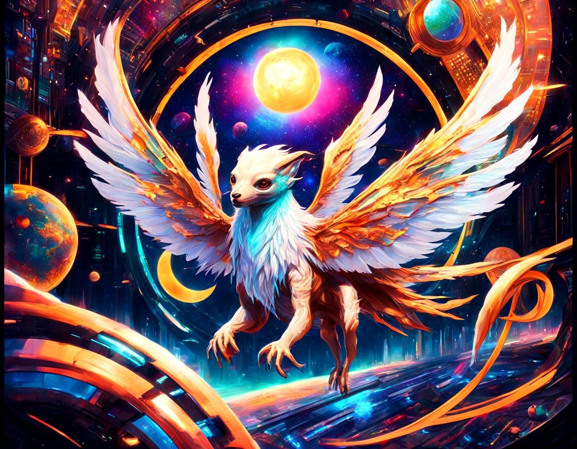 Cyberpunk Alien Soaring Over Interplanetary Metropolis