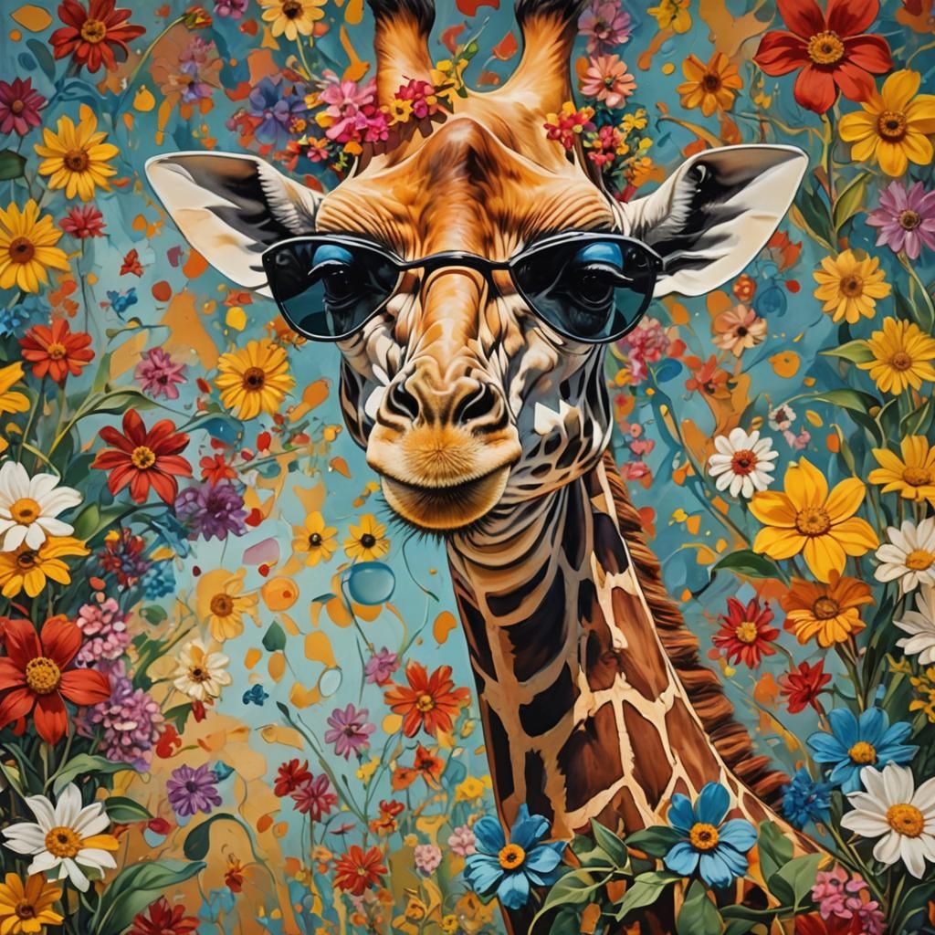 Expressive Giraffe Portrait in Vibrant Abstract Style