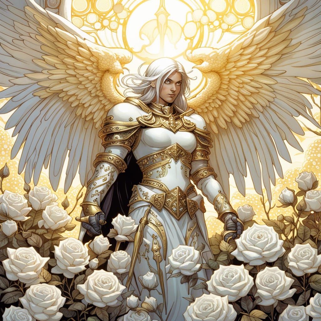 Gothic Angel Knight with White Roses