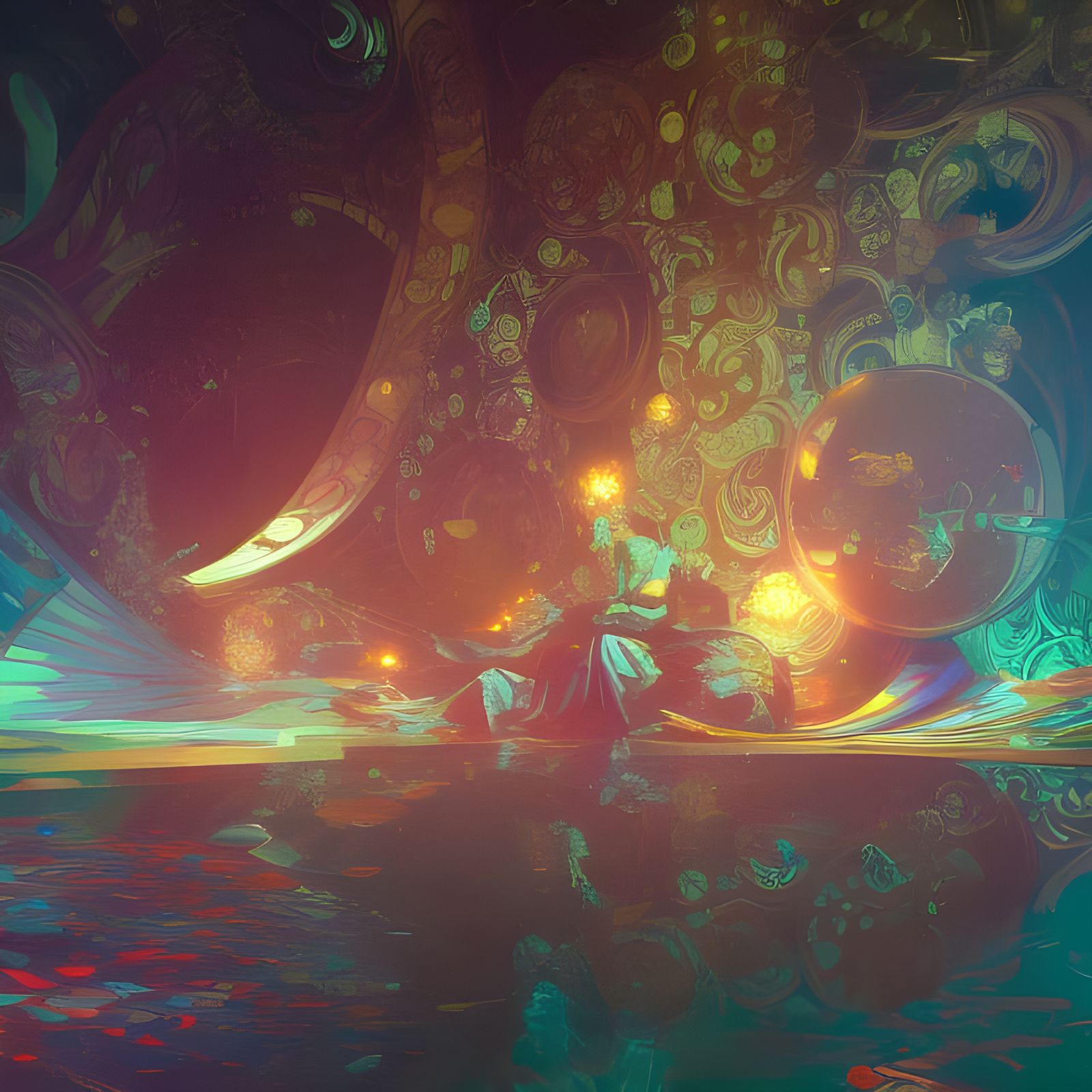 Psychedelic Hypnotic Visual Illusion in Art Nouveau Style