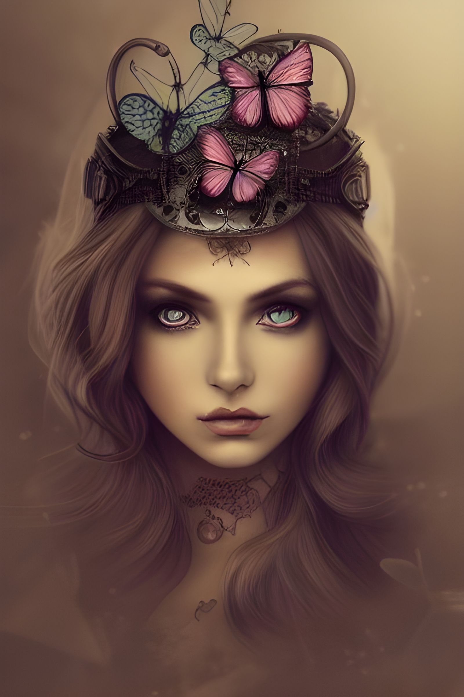 Steampunk Woman with Butterfly Crown Portrait